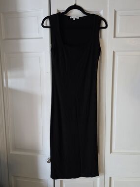 Antistar Black Ribbed Midi Dress M Minimalist Bodycon Tank Dress Sleek Basic